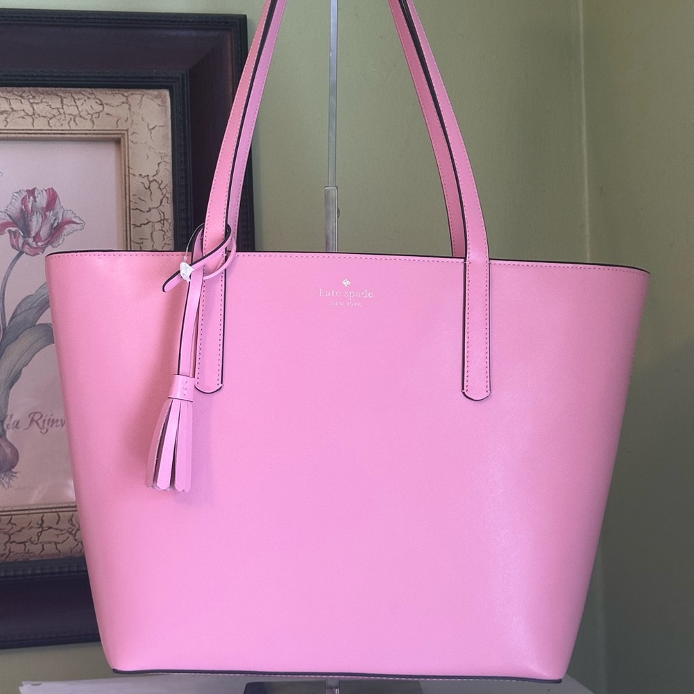 β οΈβ₯οΈ NEW KATE SPADE β₯οΈβ£οΈ KARLA WRIGHT PLACE TOTE PINK LEATHER BAG - Picture 1 of 5